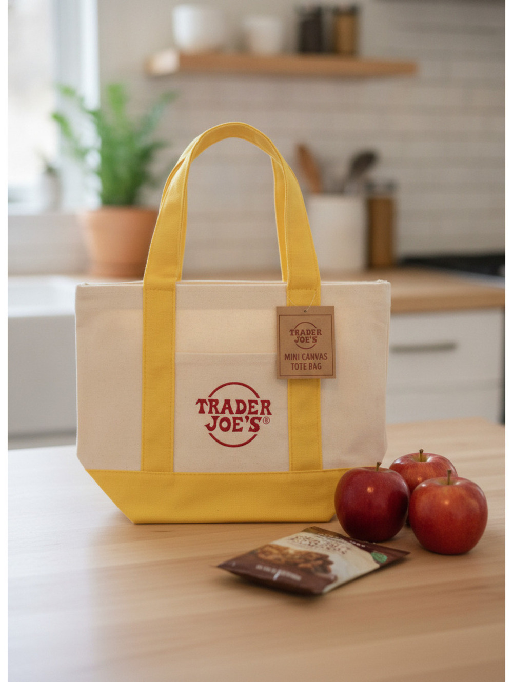 Trader Joe's Mini Canvas Tote Bag with Yellow Accents